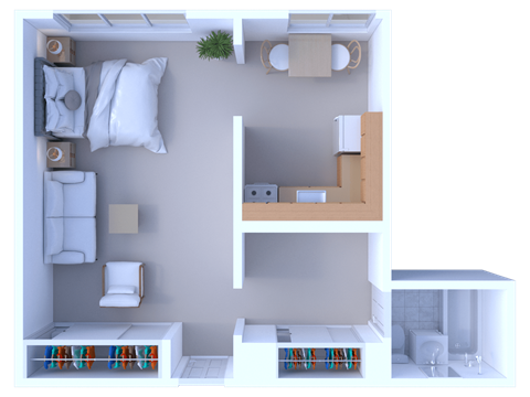 Floor plan for studio, 1 bath, 535 sqft